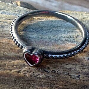 Pandora Elevated Red Heart Ring Band Ring With Red Heart
